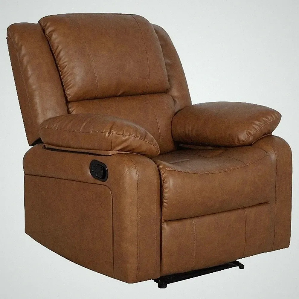 Contemporary Cognac LeatherSoft Pillow Back Recliner - Living Room Furniture