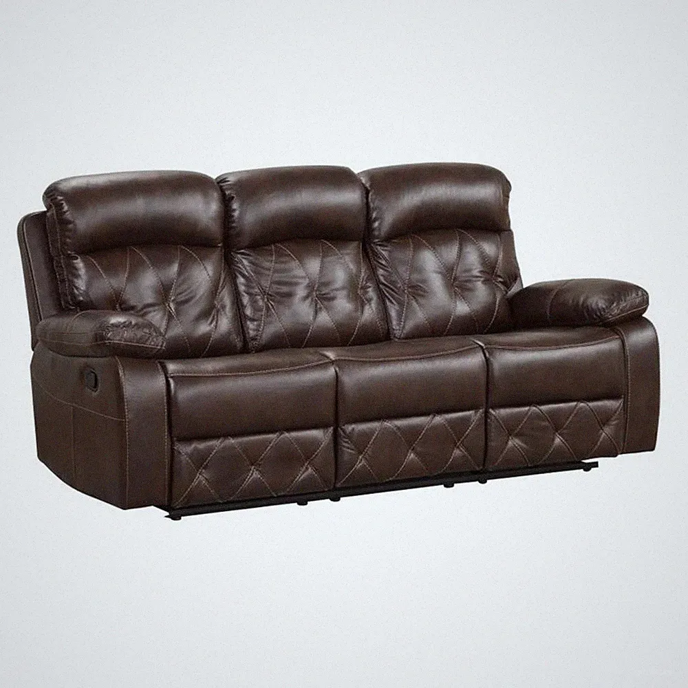 Kesy Manual Recliner Sofa-Pillow Top Arms-Brown Faux Leather 84 Inch