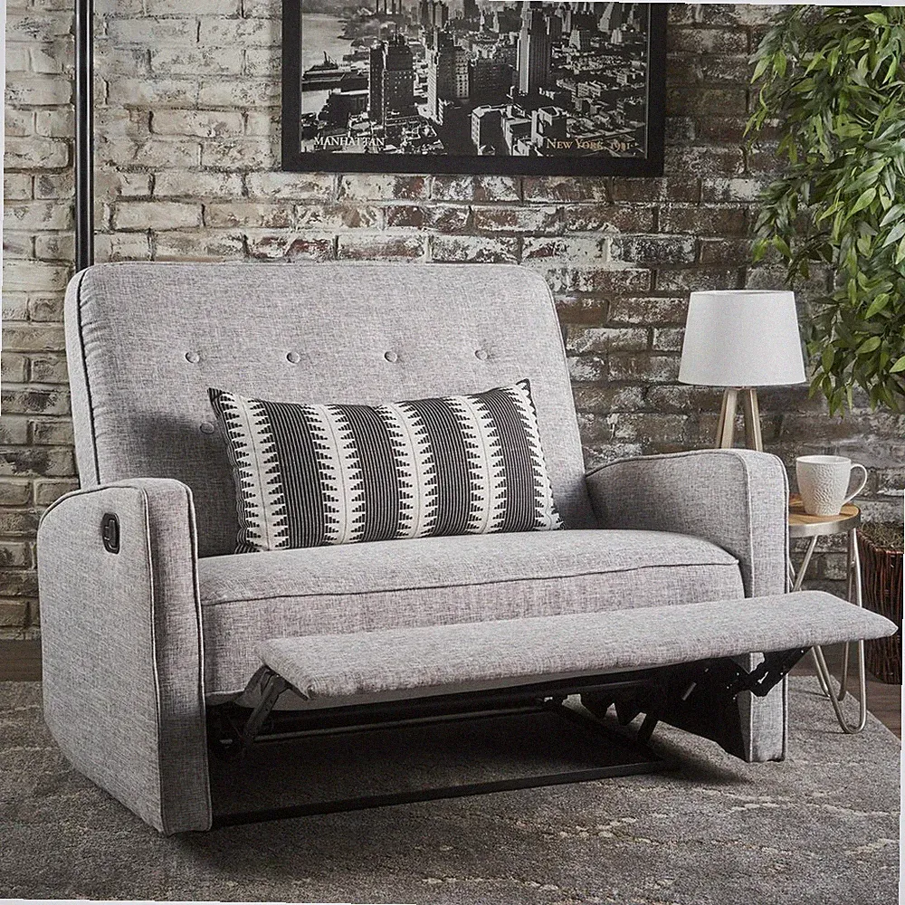 Light Gray 2 Person Loveseat Recliner Home Living Room Furniture Button Back