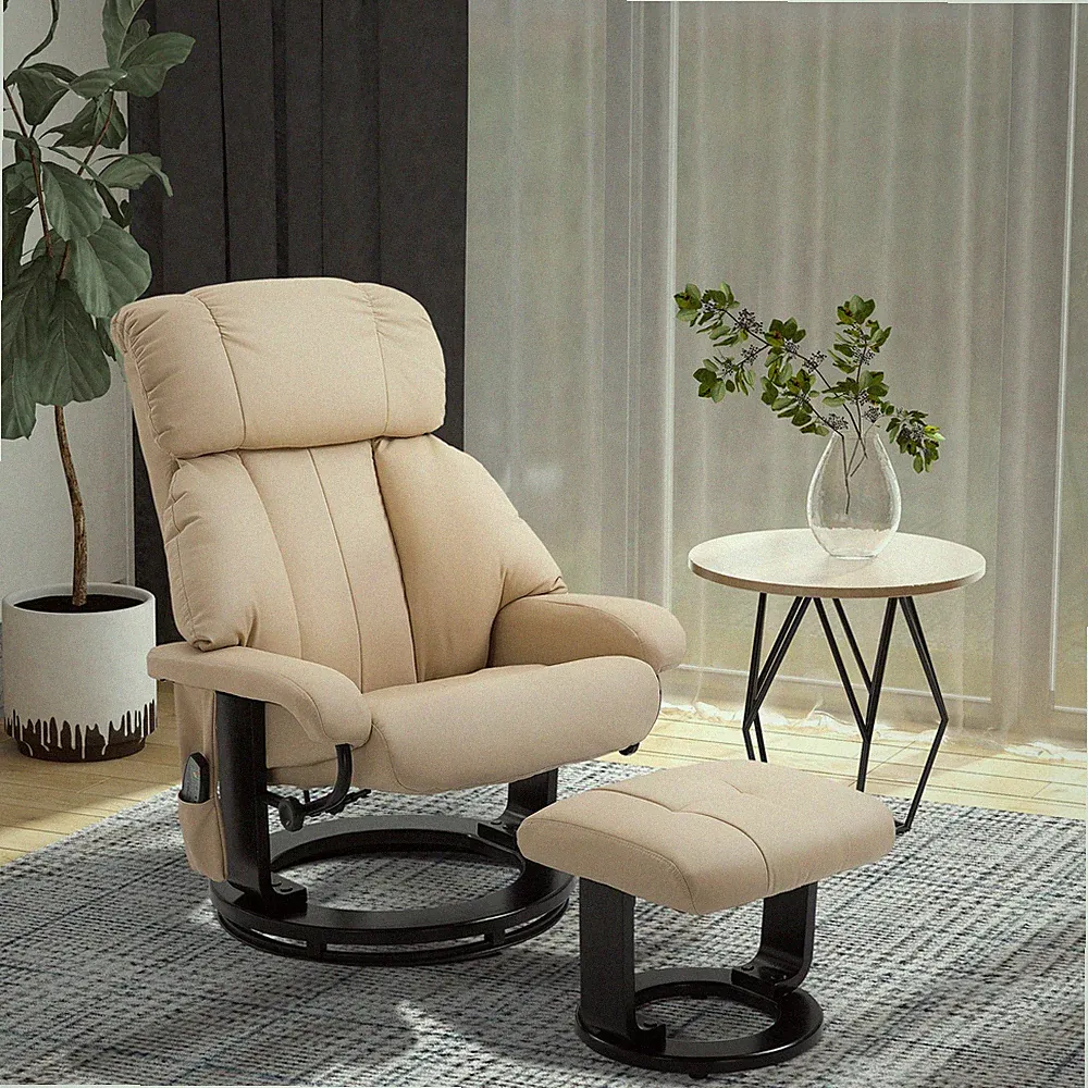 Massage Recliner Chair, Footrest, 360 Swivel Lounger w/ Ottoman, Beige