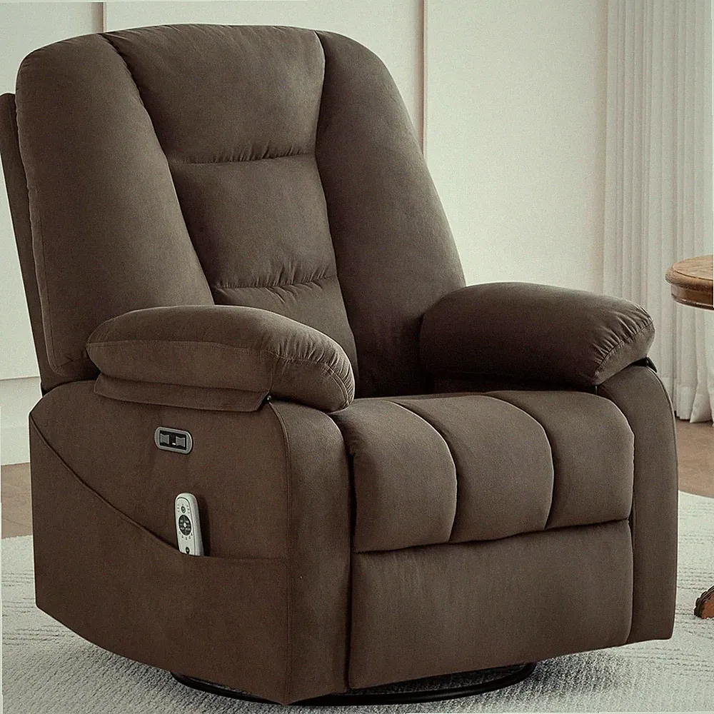 Massage Rocker Recliner Chair with Heat & USB Fabric Brown NEW