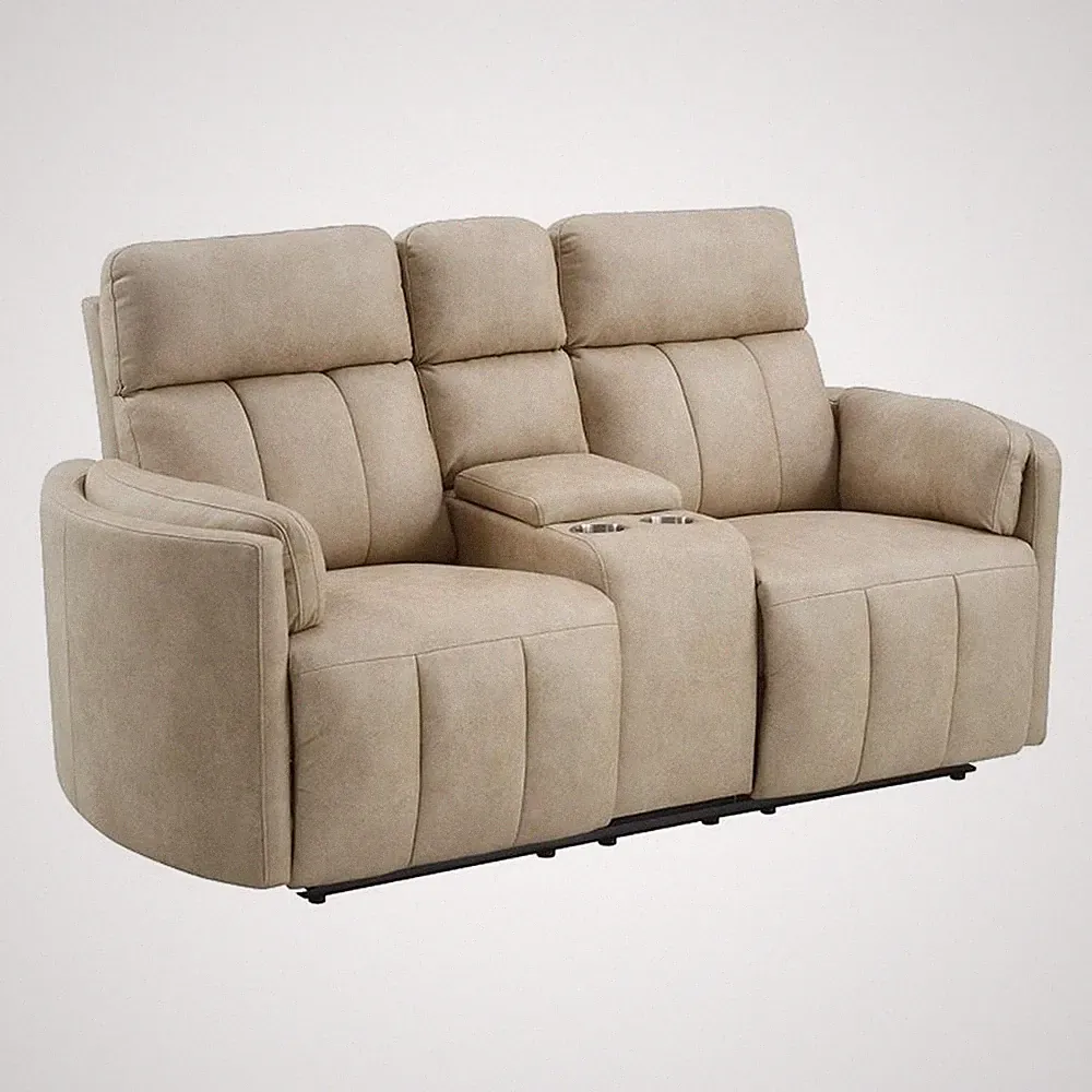 Sonny Manual Motion Recliner Loveseat with Console- Dark Beige Microfiber