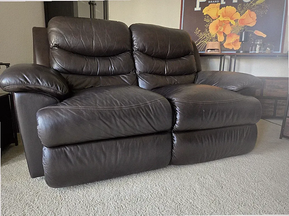Two (2) Dark Brown Leather Recliner Loveseat
